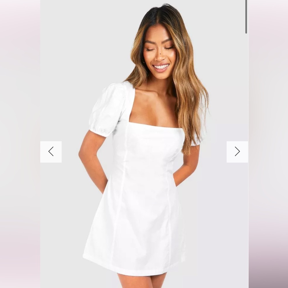 White Square Neck Cotton Mini Dress